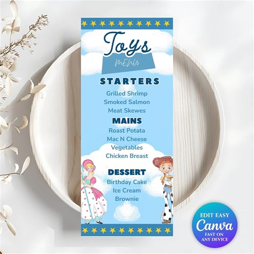 Editable Toy Story Birthday Party Menu Template | Printable Watercolor Toy Story Food Menu Card for Kids Party Its a Boy Story Disney Theme - Etsy Australia
