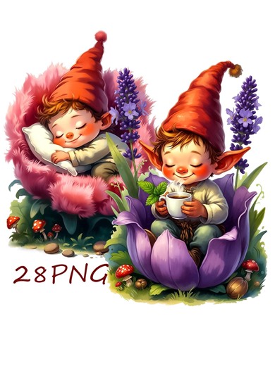 Gnome in Flower Clipart, Cute Gnome Inside Flower, Fantasy Illustration, 28 PNG - Etsy