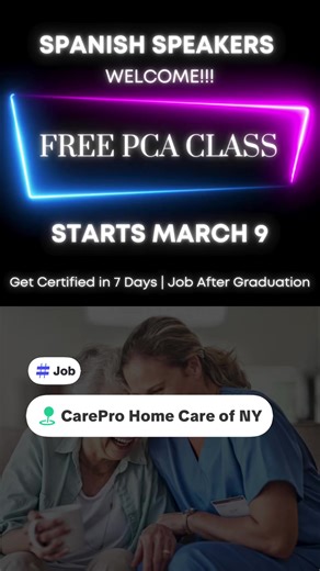 📢 FREE PCA Class – Spanish Speakers Welcome! Starts March 9 | 9:00 AM – 3:30 PM ⏳ 7 Business Days 🎓 Get your PCA certificate 💼 Job opportunity after graduation Apply here: https://projectyouny.org/school-enrollment-application/ 📍 92 S Central Ave, Suite 204 Hartsdale, NY 📞 (718) 517-2100 📢 ¡Clase GRATIS de PCA – Hablamos Español! Empieza 9 de marzo | 9:00 AM – 3:30 PM ⏳ 7 días hábiles 🎓 Recibe tu certificado de PCA 💼 Oportunidad de trabajo después Aplica aquí: https://projectyouny.org/sc