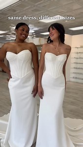 One dress. Two bodies. Same Incredible fit. And just as stunning on each bride. This sculpted fit-and-flare features a modern corseted bodice, clean architectural lines, and a flawless silhouette designed to celebrate your natural shape. Elegant. Elevated. Effortlessly couture.⁠ ⁠ At Strut Bridal Salon, we believe every bride deserves luxury that actually fits. That’s why we carry this gown (and so many more) in a wide range of sizes. Bridal sizes 0–38 are waiting for you. 🤍✨⁠ ⁠ ⁠ #samedressdif