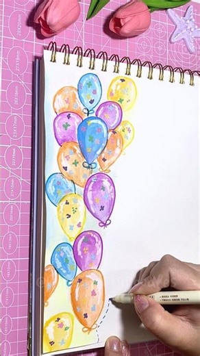 Aesthetic Art Front Page Ideas🎈 Colorful Balloons Drawing #CuteChubbyDoodles #shorts