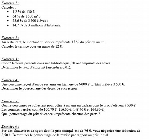 Mathématiques: Exercices corrigé sur les pourcentages