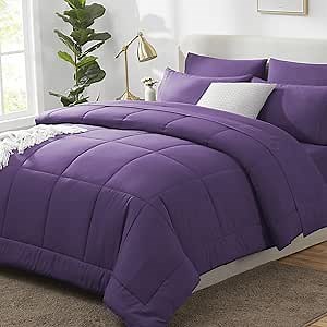 CozyLux Queen Comforter Set Purple, 7 Pieces Bed in a Bag, Purple Comforter Queen Size, All Season Bedding Sets with Stitch Quilted Comforter, Flat Sheet, Fitted Sheet, Pillowcases