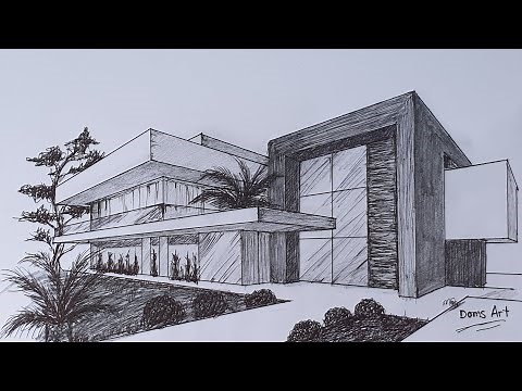 Modern House in 2 Point Perspective Drawing Tutorial