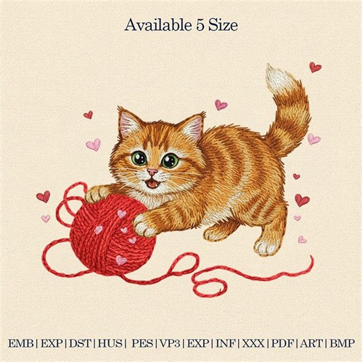 Cute Cat Embroidery Design | Kitten Playing Yarn Cartoon | Trendy Embroidery Design for Machine Stitching - Etsy