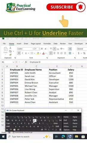 Shortcut Ctrl+U for Underline in Excel 2021 #excel2021 #excel #spreadsheetmagic