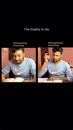 The duality in me: Romanticizing everything 🌿 Philosophizing everything 📝 One side is lost in poetry. The other is overthinking the meaning of life. There is no in-between. #philosophy #romantic #duality #dualpersonality #funny