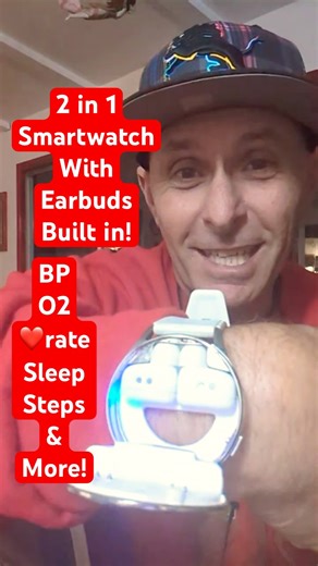 Smartwatch with EARBUDS inside the watch!!! BP heart rate, O2, sleep steps & more! I love it!
