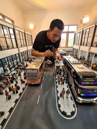 Insanely Realistic Miniature Bus Terminal Diorama | Tiny Crowd, Big Details