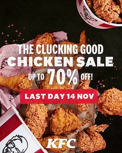 📢 THE CLUCKING GOOD CHICKEN SALE is ending soon! #KFCFriedFam, get your hands on all the delicious deals before it's gone. Last day on 14 November. Order on KFC App now! 😋 #KFC #KFCsg #KFCCoupons #KFCCluckingGoodChickenSale | KFC