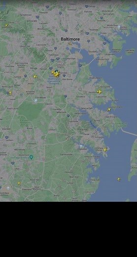 Flight Paths around Baltimore / Washington International Airport (BWI) on Sunday Evening