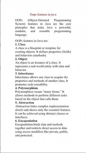 oops features in java | oops #corejava #java #interview #education #coding