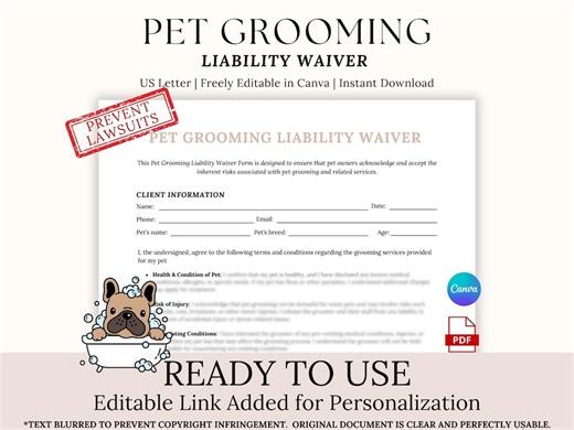 Pet Grooming Waiver Template: Editable Salon Consent Form (digital Download) - Etsy