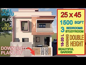 25 x 45 East facing Duplex House Design 3 BHK Ghar ka naksha vastu plan |3D walkthrough and interior
