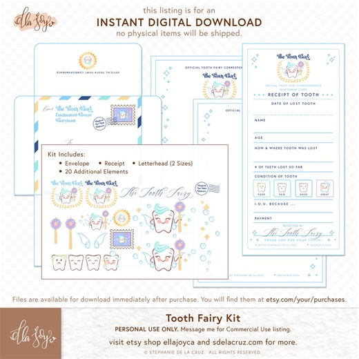 Tooth Fairy Printable Tooth Fairy Receipt Tooth Fairy Letter Envelope Clipart Elements Toothfairy Printable - Etsy