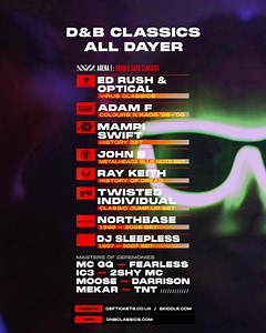 This Saturday join us at E1, as we spend the day reliving the golden era of Drum & Bass… That’s right, gonna be Classics all day 🔉 Drum & Bass Classics All Dayer | Saturday 13th May | London | 2pm-10pm 🪩 📲 www.dnbclassics.com | DRUM & BASS Events