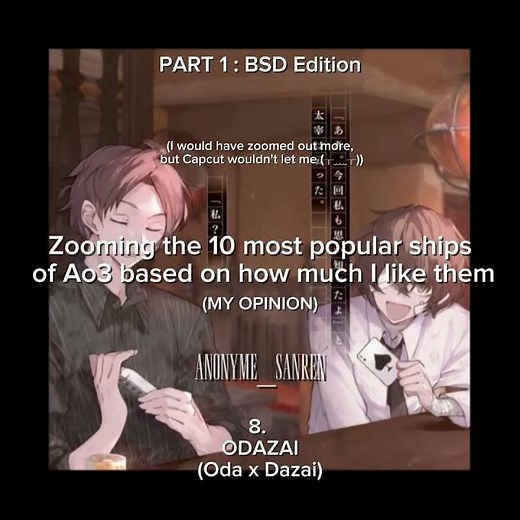 Zooming the 10 most popular ships of Ao3 based on how much I like them | BSD Edition #bsd #shorts