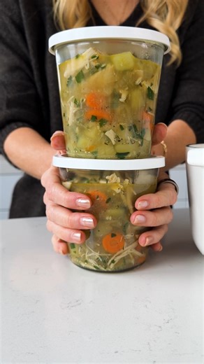 My favorite turkey soup to meal prep after the holidays! It's simple, nourishing, and perfect for cozy days in. Recipe at: https://downshiftology.com/recipes/turkey-soup/ | Downshiftology