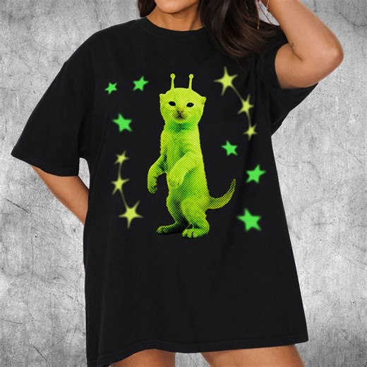 Y2K Alien Cat Glorp Meme T-shirt | Vintage 90s Retro Kitten Graphic Tee - Etsy