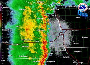The line of storms is currently pushing into the Lincoln area and is producing occasional gusts up to 45 mph and plenty of lightning and thunder for 2:54am. | US National Weather Service Omaha/Valley Nebraska