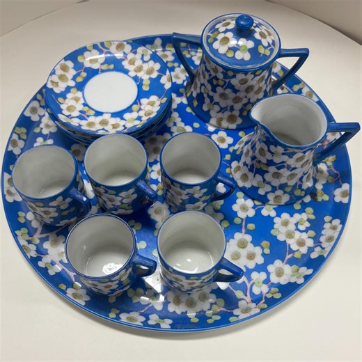 Vintage Noritake Japanese Tea Set – Set of 5 | Blue Floral Cherry Blossom Design - Etsy