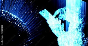 Digital global blockchain using a smartphone and seeing the 3D connection through nodes and pixels