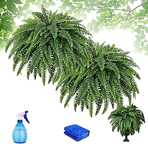 UV Resistant Lifelike Artificial Boston Fern, 28/38/60/88 Branches Artificial Ferns for Outdoors, Large Hanging Realistic Fake Ferns, Boston Fern for Home, Office, Garden Decoration (2PC,28)