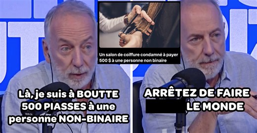 Benoit Dutrizak pète complètement sa coche contre le salon de coiffure à Montréal qui a donné 500$ à une personne non-binaire