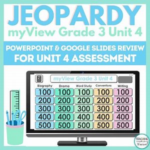 myView 3rd Grade Unit 4 ELA Supplement Jeopardy Game Google Slides & Powerpoint