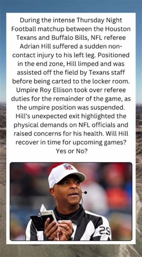 NFL Referee Adrian Hill Carted Off After Non-Contact Injury During Bills-Texans Game 🚑🏈