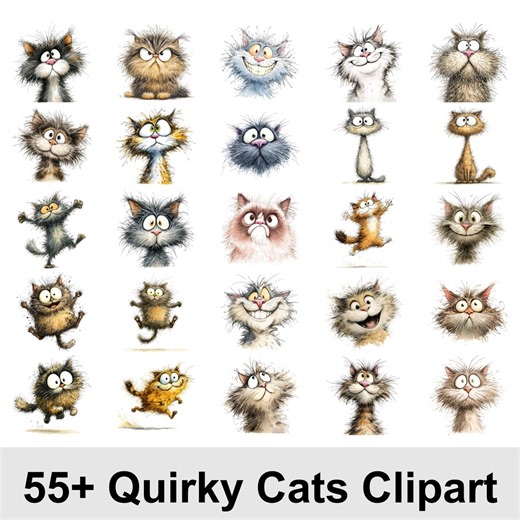 Cute Cat Clipart Bundle, 30 Funny Cat PNG Characters, Quirky Cartoon Cat Faces, Cat Lover Graphics, Sticker Sublimation Clipart - Etsy