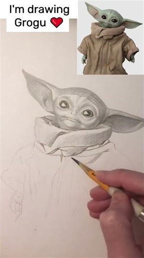 Drawing Grogu in Pencil 🖤❤️ | Speed Draw #shorts #speeddrawing