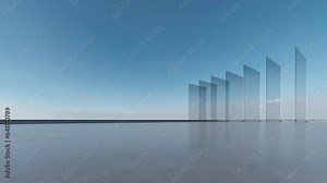 3d render of abstract futuristic glass architecture with empty concrete floor. Stock Video