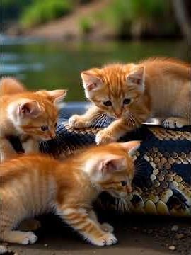 Adorable Kittens Play With Giant Python | Unexpected Friendship Caught on Camera! 🐱🐍