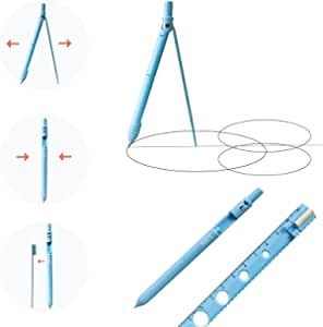 4 in 1 Compass for Geometry,Vytei Geometry Set with Pencil Medium Point (0.7mm) with Extra Lead,Geometry Kit with 4 Inch Straight Ruler and 6 Pencil Eraser for Student Supplies School Drawing Math