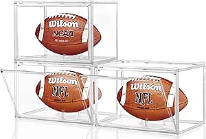 3 Pack Football Display Case, Football Case Display Case, Leffis Memorabilia Display Cases with Magnetic Door and Removable Football Stand for Autographed Football (Assembly Required)