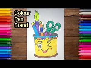 how to draw a pen holder step by step | Pen holder drawing | pencil stand drawing Pen holder #4kids
