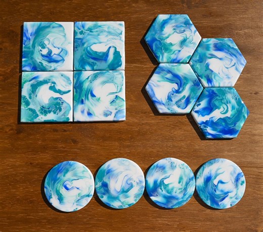 Ceramic Tile Coasters Acrylic Pour/fluid Art Hand Painted | Waves - Etsy
