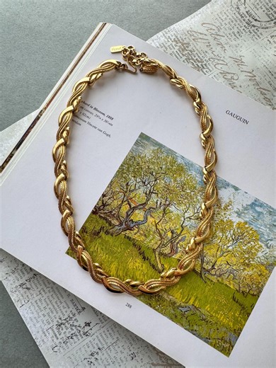 Vintage Monet Gold Tone Chain Necklace Twisted Link Signed Designer Statement Necklace Choker - Etsy