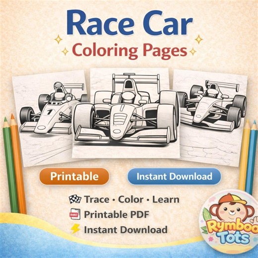 Race Car Coloring Pages for Kids, Supercars, Lamborghini (printable PDF) - Etsy UK