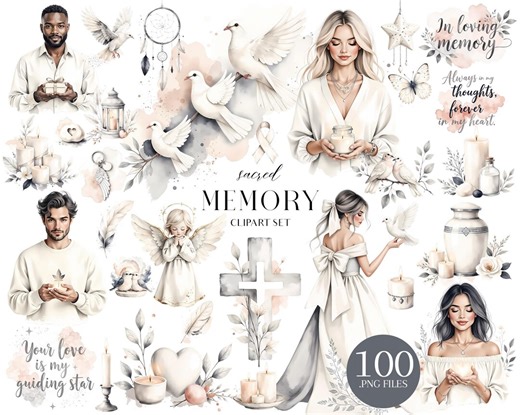 Memorial Clipart Set, Sacred Memory PNG, Angel Sympathy Art - Etsy Australia