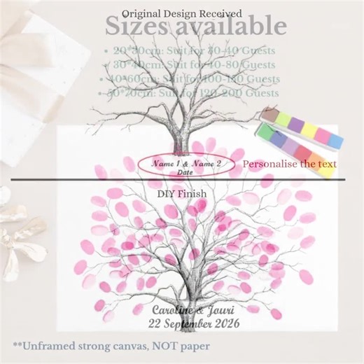 Custom Wedding Fingerprint Tree, Guest Book Alternative, Thumbprint Art, Personalized Tree Guestbook, Unique Wedding Sign, Unique Guestbook - Etsy UK