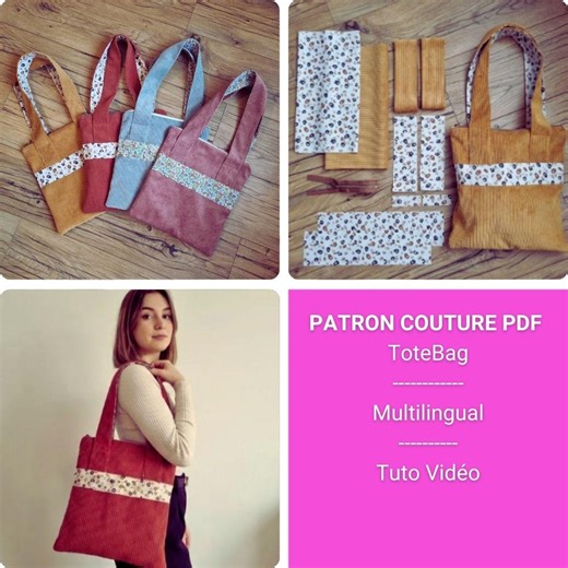 Tote Bag Pattern PDF - Zipped Tote Bag With Contrasting Stripe - Step-by-step Video Tutorial - Beginner Sewing - Chtipops Creations - Etsy Canada