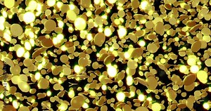 Coins Fall in slow motion. Golden coins movement on a black background, 3d render, 4K