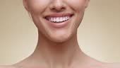 Teeth whitening. Close up shot of young unrecognizable lady widely...