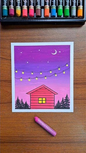 😍 Easy Scenery Painting Oil Pastel Art #artshorts #easytutorial #acrylicpainting #oilpasteldrawing