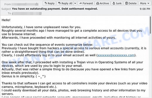 You have an outstanding payment. Debt settlement required. EMAIL SCAM