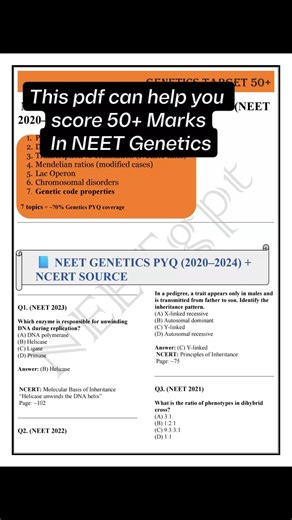 50+ marks in genetics 🧬 save this pdf💯#neet2026#neetnotes#neetstudents#biology#biologynotes#yt#viral