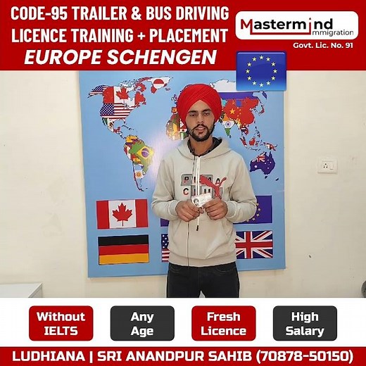 Code95 Trailer & Bus Driving License Training + Placement,Europe Schengen Fresh License High Salary