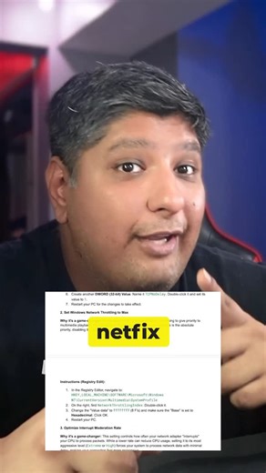 Rahul Hinduja on Instagram: "Is your PC sabotaging your game? 🤔 Stop blaming your internet! Your Windows PC has default “green” settings is secretly throttling your network speed to save a tiny bit of power. 🐢 Here’s some settings to change in under 5 minutes to reduce lag and stabilize your connection. Comment “Netfix” and I’ll send it to you! [ gaming tips pc gaming lag fix windows optimization tech tips pc master race pc gamers computer tricks network settings performance tuning internet sp